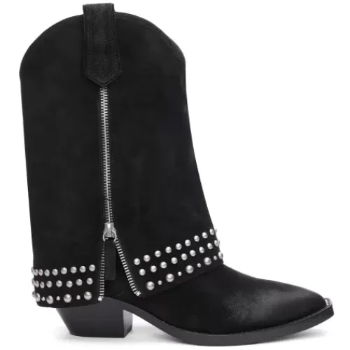 ASH Djangles Studded Western Boots | Fold Over Boots | Black Best