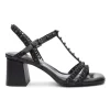 ASH Janice Bis Studded T-Strap Block Heel Sandal Black/Black Best