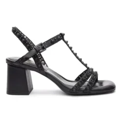 ASH Janice Bis Studded T-Strap Block Heel Sandal Black/Black Best