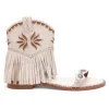 ASH Paquito Fringe Sandals | Flat Sandals With Fringe | Beige-White/Cinnamon Cheap