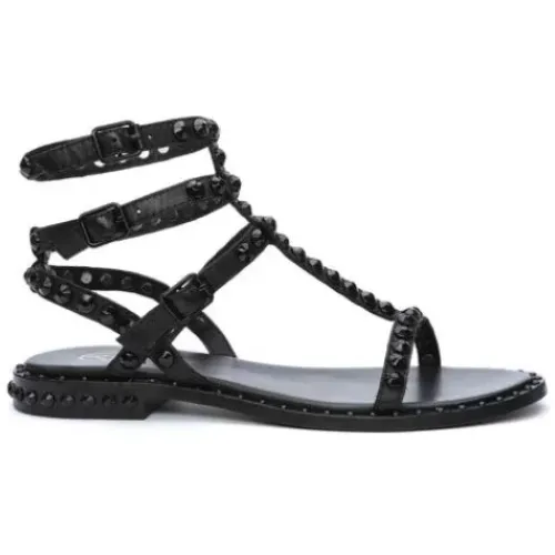 ASH Play Bis Tonal-Studded Flat Sandal Black/Black Store