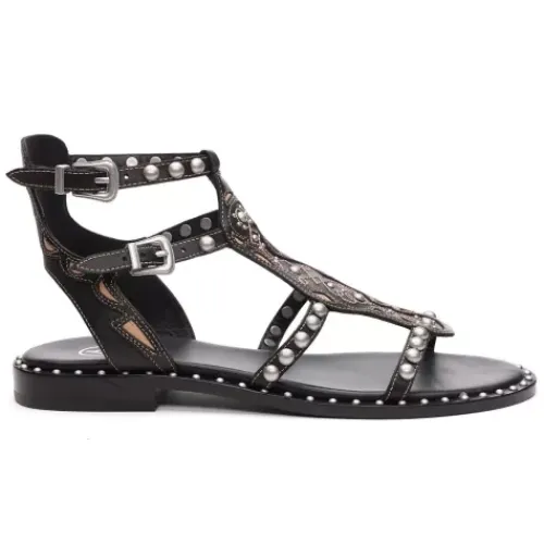 ASH Plaza Studded Flat Sandal Black Discount